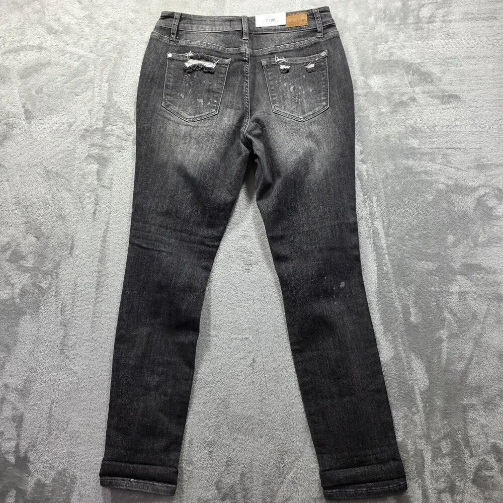 Judy Blue Jeans Womens 7 28 Black Distressed Boyfriend Fit Mid Rise JB8867 NWT